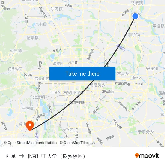 西单 to 北京理工大学（良乡校区） map