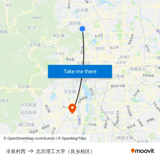 冷泉村西 to 北京理工大学（良乡校区） map