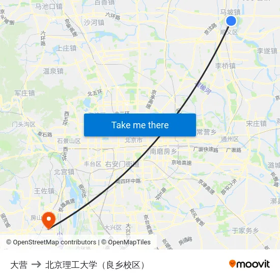 大营 to 北京理工大学（良乡校区） map