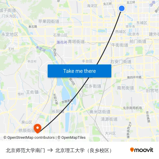 北京师范大学南门 to 北京理工大学（良乡校区） map