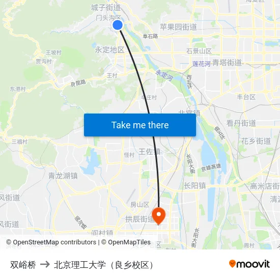 双峪桥 to 北京理工大学（良乡校区） map
