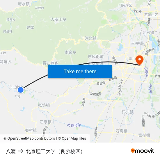八渡 to 北京理工大学（良乡校区） map