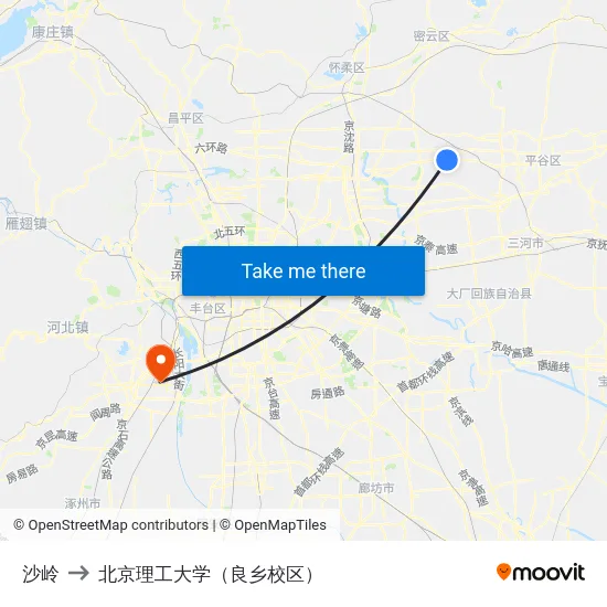 沙岭 to 北京理工大学（良乡校区） map