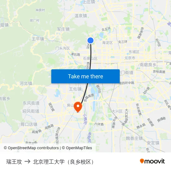 瑞王坟 to 北京理工大学（良乡校区） map
