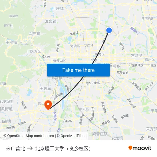 来广营北 to 北京理工大学（良乡校区） map
