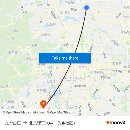 九华山庄 to 北京理工大学（良乡校区） map