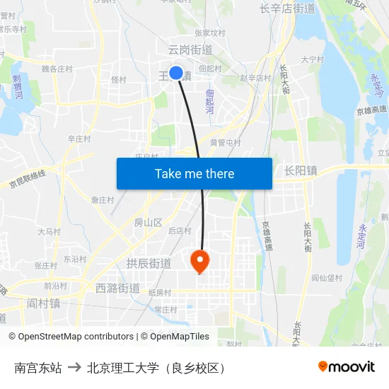 南宫东站 to 北京理工大学（良乡校区） map