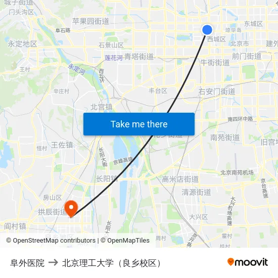 阜外医院 to 北京理工大学（良乡校区） map