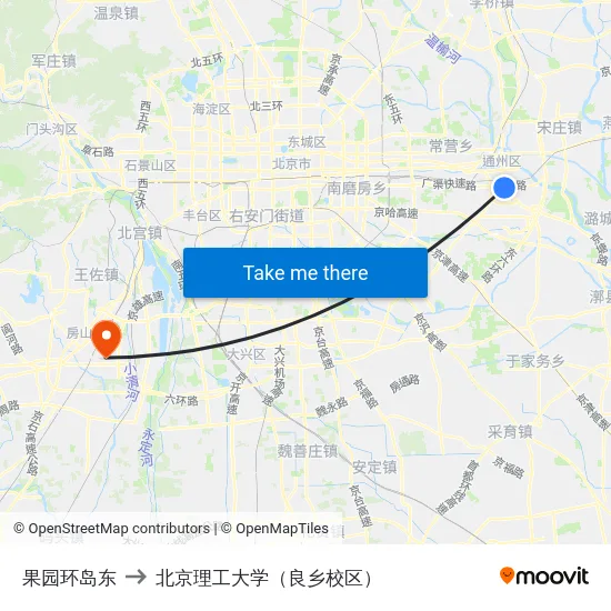 果园环岛东 to 北京理工大学（良乡校区） map