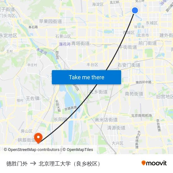 德胜门外 to 北京理工大学（良乡校区） map