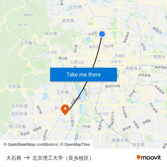 大石桥 to 北京理工大学（良乡校区） map