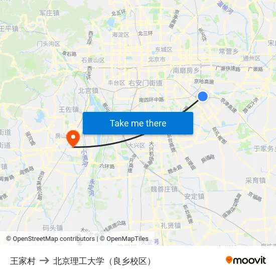 王家村 to 北京理工大学（良乡校区） map