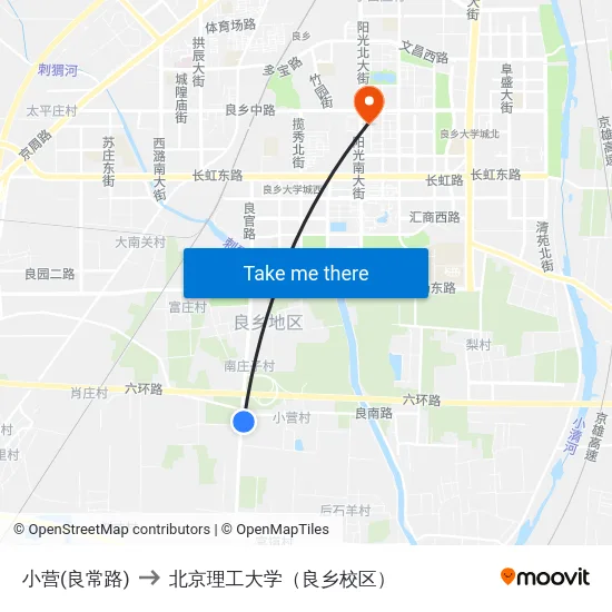 小营(良常路) to 北京理工大学（良乡校区） map
