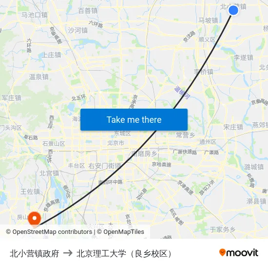 北小营镇政府 to 北京理工大学（良乡校区） map