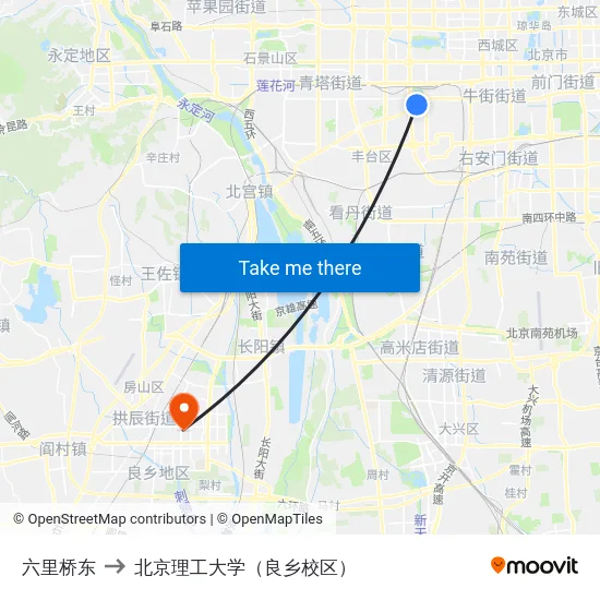 六里桥东 to 北京理工大学（良乡校区） map