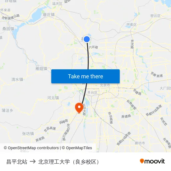昌平北站 to 北京理工大学（良乡校区） map