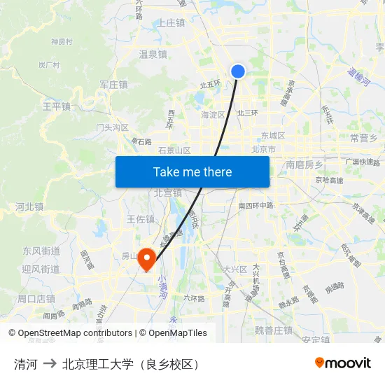 清河 to 北京理工大学（良乡校区） map