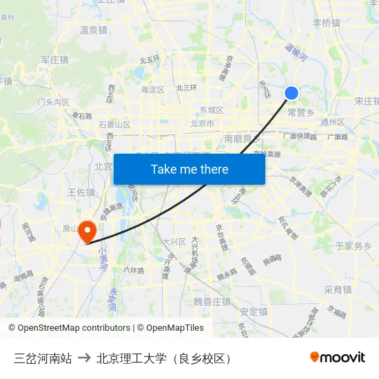 三岔河南站 to 北京理工大学（良乡校区） map