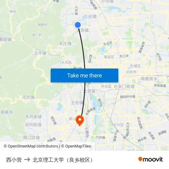 西小营 to 北京理工大学（良乡校区） map