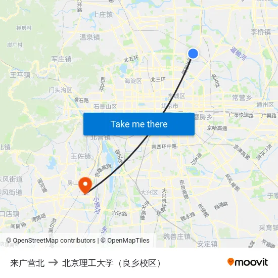 来广营北 to 北京理工大学（良乡校区） map