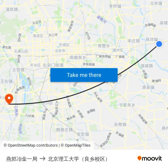 燕郊冶金一局 to 北京理工大学（良乡校区） map