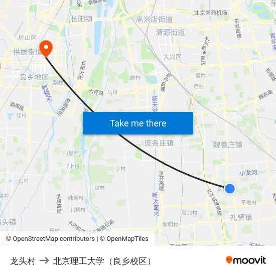龙头村 to 北京理工大学（良乡校区） map