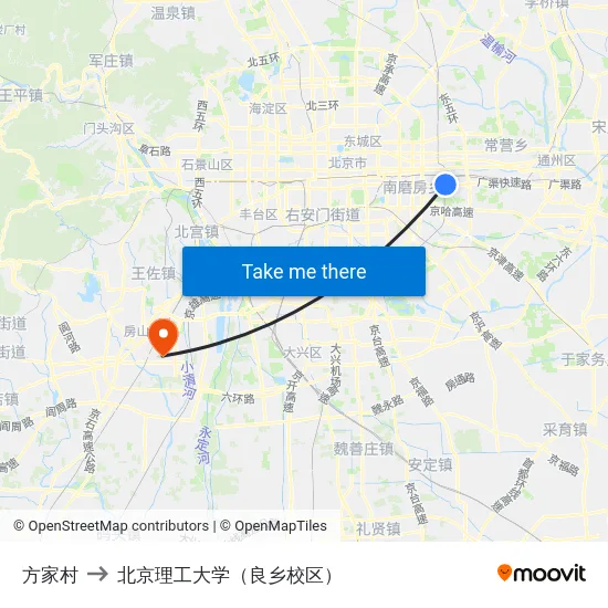 方家村 to 北京理工大学（良乡校区） map