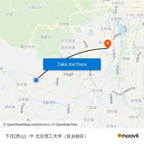 下庄(房山) to 北京理工大学（良乡校区） map