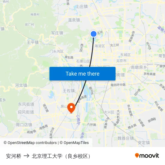 安河桥 to 北京理工大学（良乡校区） map