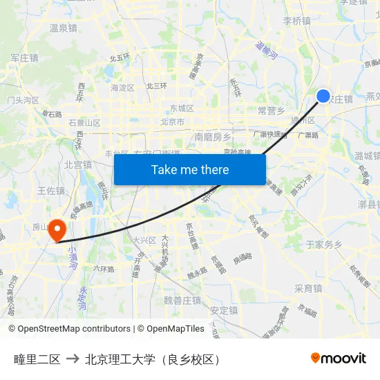 疃里二区 to 北京理工大学（良乡校区） map