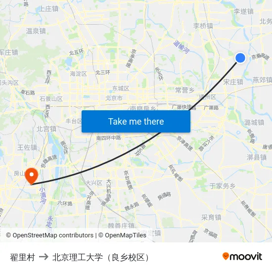 翟里村 to 北京理工大学（良乡校区） map