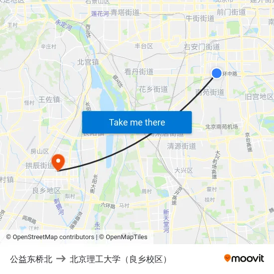 公益东桥北 to 北京理工大学（良乡校区） map