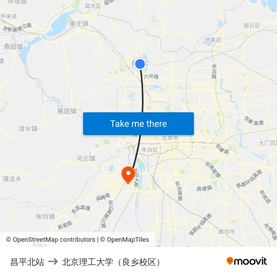 昌平北站 to 北京理工大学（良乡校区） map