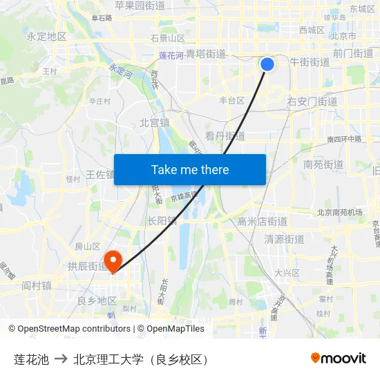 莲花池 to 北京理工大学（良乡校区） map