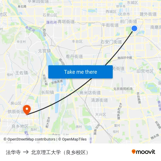 法华寺 to 北京理工大学（良乡校区） map