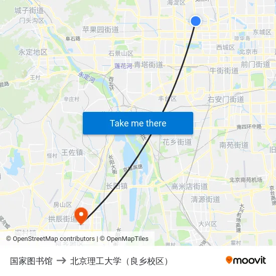 国家图书馆 to 北京理工大学（良乡校区） map
