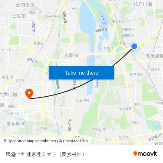 狼垡 to 北京理工大学（良乡校区） map