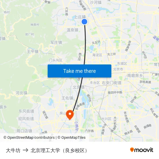 大牛坊 to 北京理工大学（良乡校区） map