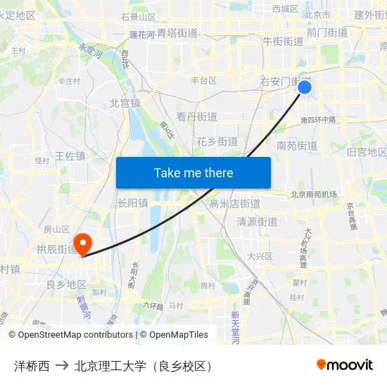 洋桥西 to 北京理工大学（良乡校区） map