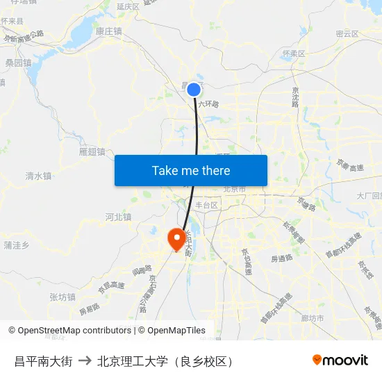 昌平南大街 to 北京理工大学（良乡校区） map