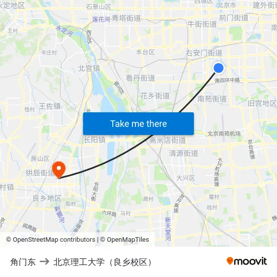 角门东 to 北京理工大学（良乡校区） map
