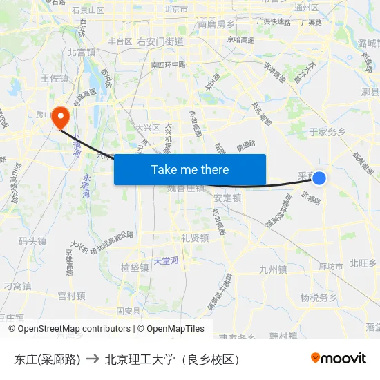 东庄(采廊路) to 北京理工大学（良乡校区） map