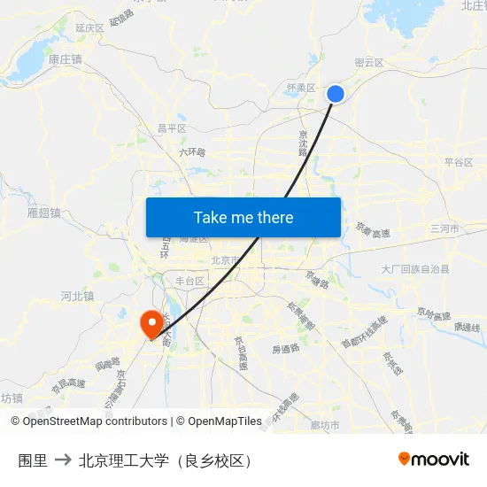 围里 to 北京理工大学（良乡校区） map