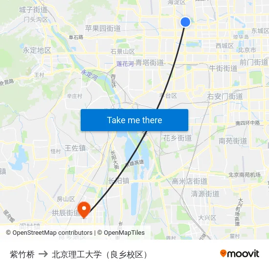 紫竹桥 to 北京理工大学（良乡校区） map