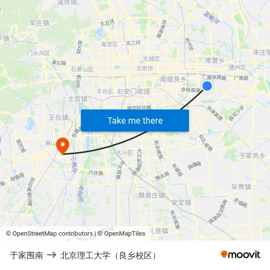 于家围南 to 北京理工大学（良乡校区） map