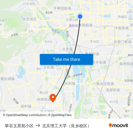翠谷玉景苑小区 to 北京理工大学（良乡校区） map