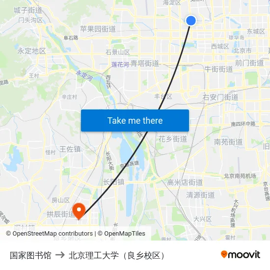 国家图书馆 to 北京理工大学（良乡校区） map