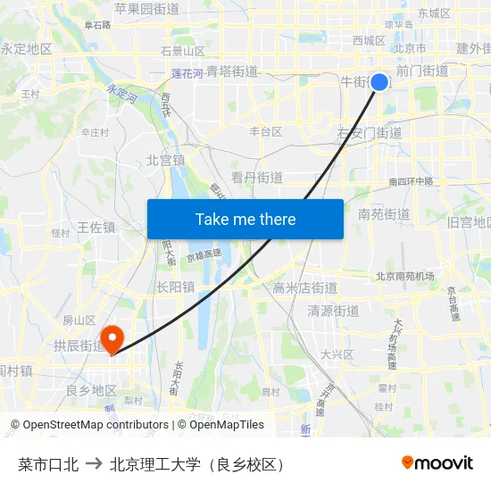 菜市口北 to 北京理工大学（良乡校区） map