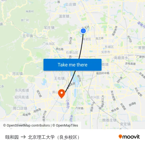 颐和园 to 北京理工大学（良乡校区） map