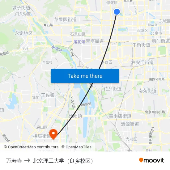 万寿寺 to 北京理工大学（良乡校区） map